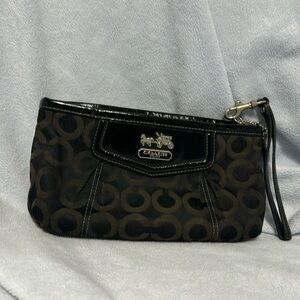 Coach Black and Chocolate Logo Wristlet Used